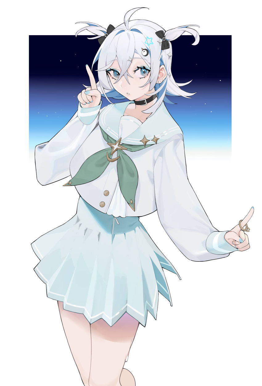 1girl, absurdres, ahoge, bangs, belt_collar, blue_eyes, blue_nails, bs0