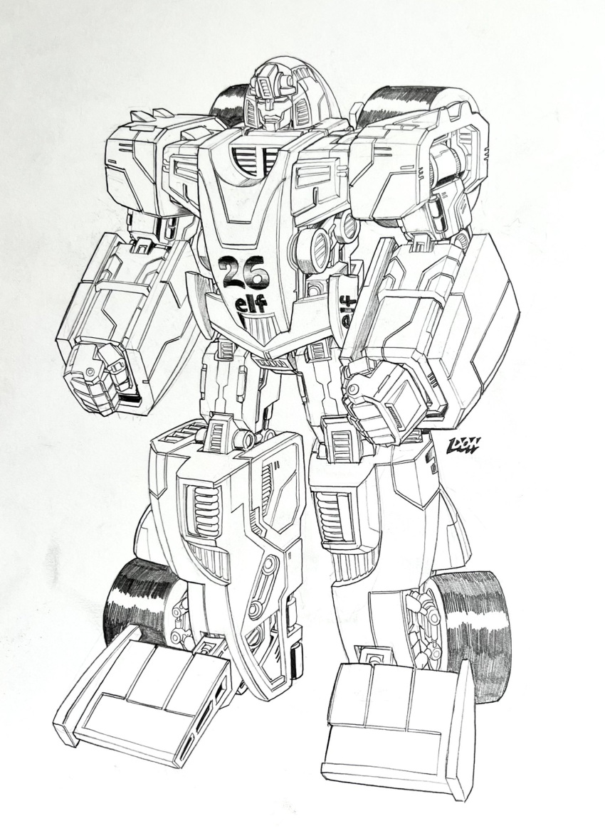 autobot, clenched_hands, don_allan_figueroa, english_commentary, greyscale, highres, looking_ahead, mecha