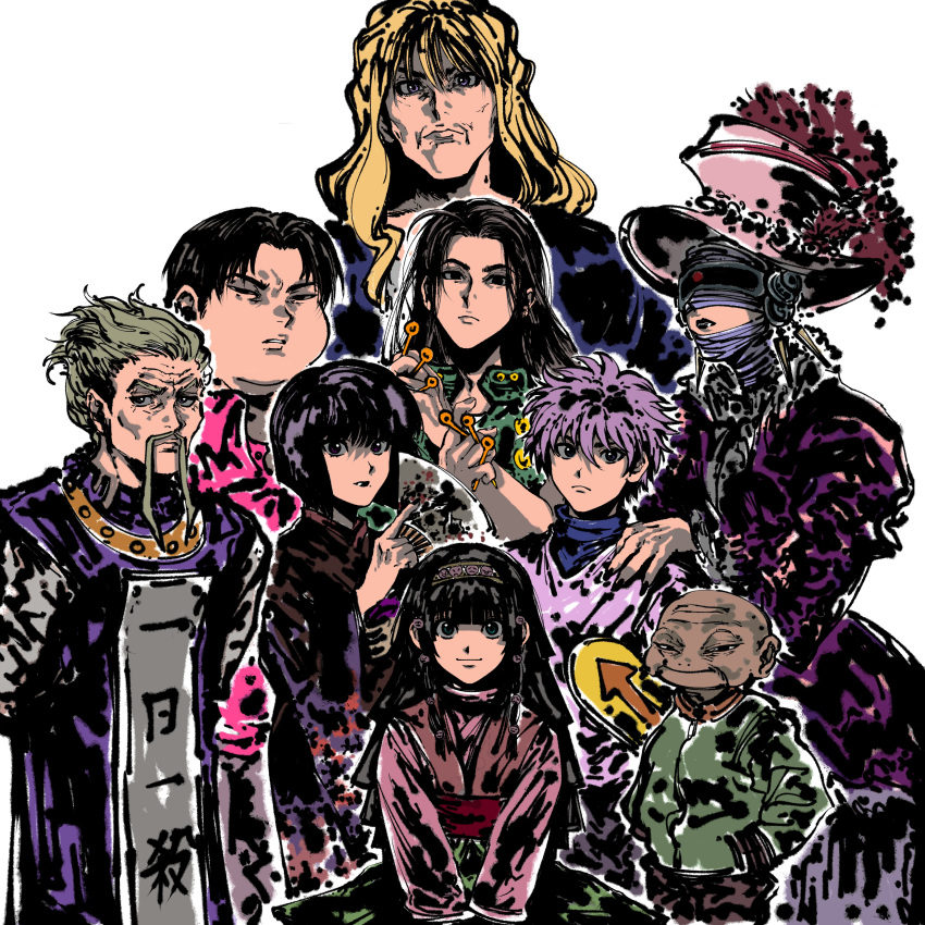 2girls, 6+boys, absurdres, alluka_zoldyck, bald, bangs, black_hair, blonde_hair