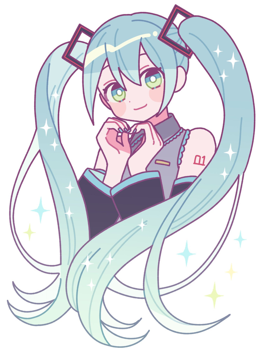 1girl, aqua_eyes, aqua_hair, black_sleeves, bright_pupils, collared_shirt, detached_sleeves, grey_shirt