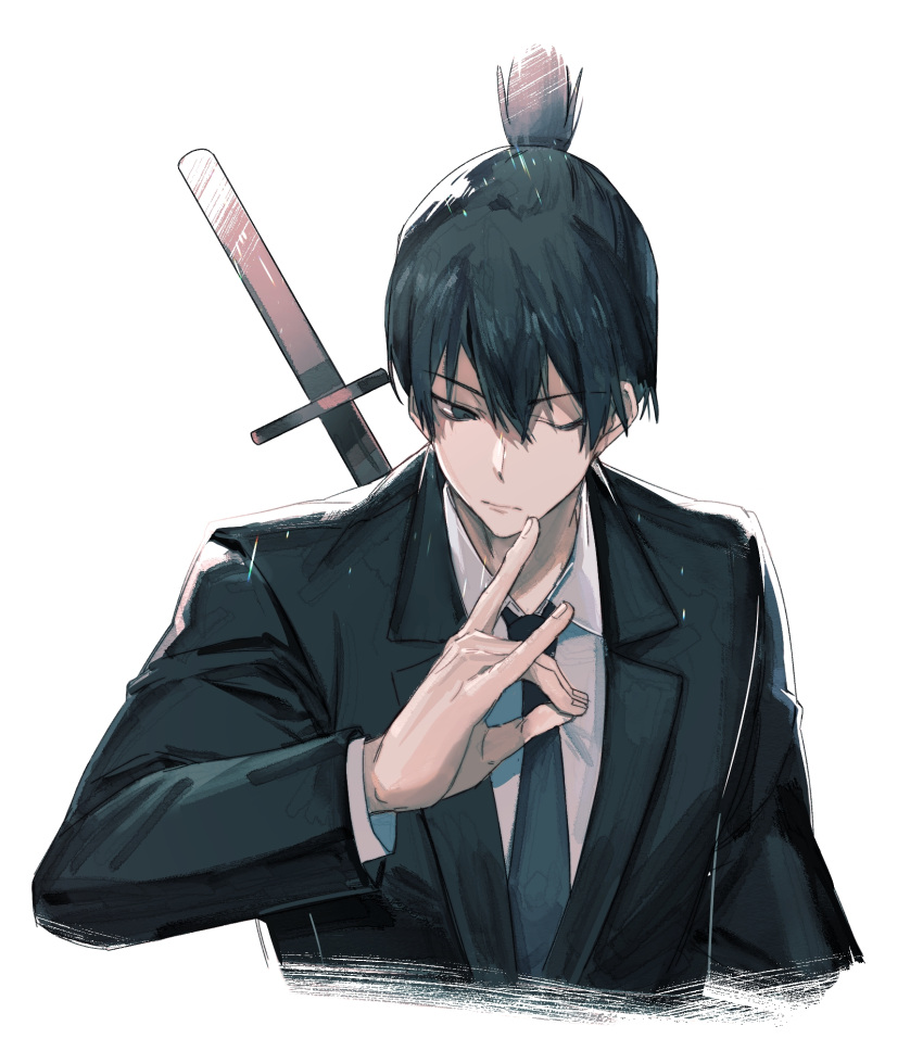 1boy, bangs, black_eyes, black_hair, black_jacket, black_necktie, black_suit, chainsaw_man