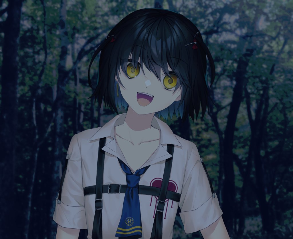 1boy, bangs, black_hair, collarbone, empty_eyes, forest, hair_ornament, hairpin
