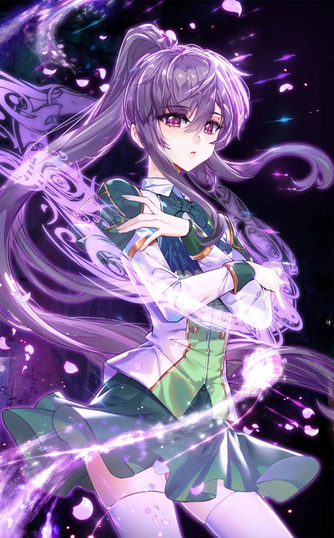 1girl, bad_link, bart._d, black_hair, circle, cover, cover_page, dark_background