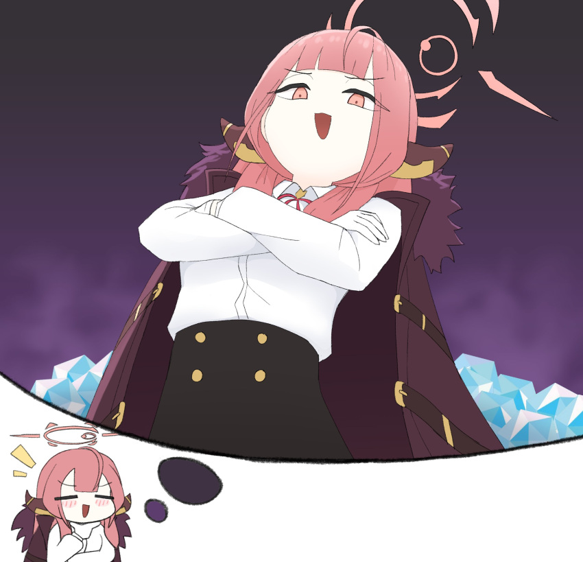 1girl, =_=, absurdres, aru_(blue_archive), bangs, black_skirt, blue_archive, blush