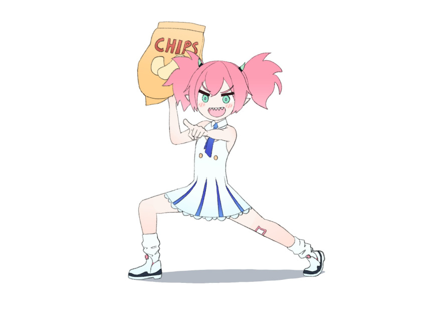 1girl, bag_of_chips, bandaid, bandaid_on_knee, bandaid_on_leg, bare_arms, bare_shoulders, blue_archive