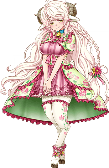 1girl, animal_ears, artist_request, bangs, bell, blush, bra, braid, breasts, curled_horns, digitigrade, eyebrows_visible_through_hair, floral_print, green_bra, hooves, horizontal_pupils, horns, kehp_(monster_musume), large_breasts, long_hair, looking_at_viewer, monster_musume_no_iru_nichijou, monster_musume_no_iru_nichijou_online, neck_bell, official_art, own_hands_together, sheep_ears, sheep_girl, smile, solo, thigh-highs, underwear, very_long_hair, white_hair, yellow_eyes