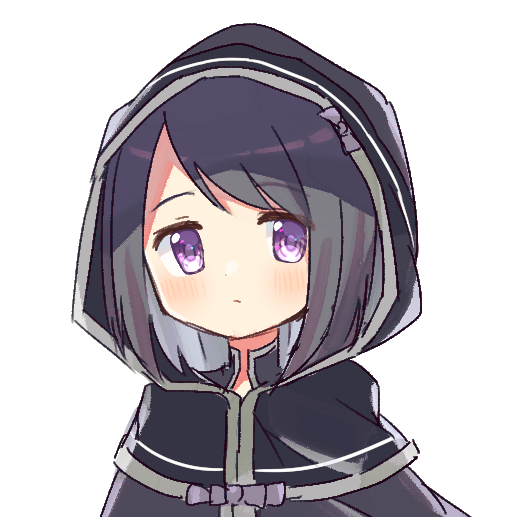 1girl, bangs, black_cloak, blush, bow, capelet, cloak, expressionless