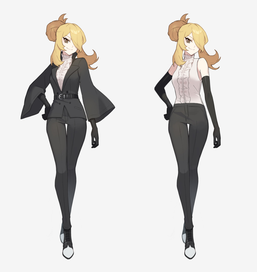 1girl, alternate_costume, belt, black_belt, black_footwear, black_gloves, black_jacket, black_pants