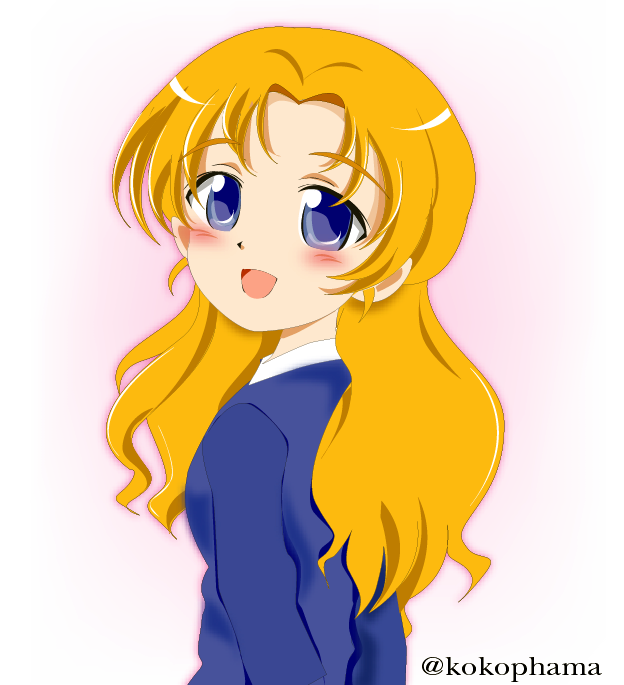 alternate_hairstyle, blue_eyes, blue_jacket, blush, commentary, commentary_request, hair_down, jacket