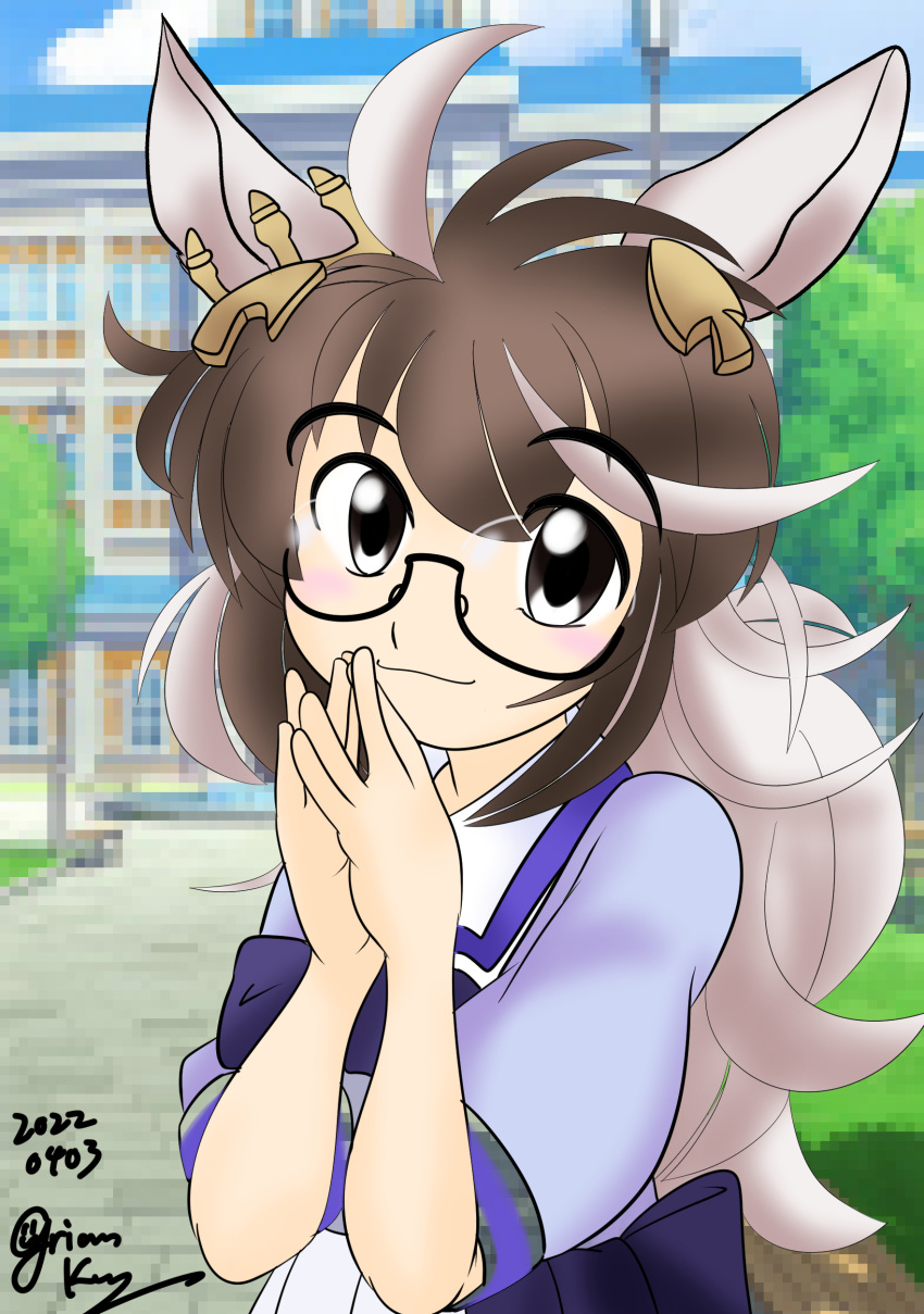 absurdres, alternate_hair_length, alternate_hairstyle, biwa_hayahide_(umamusume), biwa_hayahide_(umamusume)_(cosplay), commentary, commentary_request, cosplay