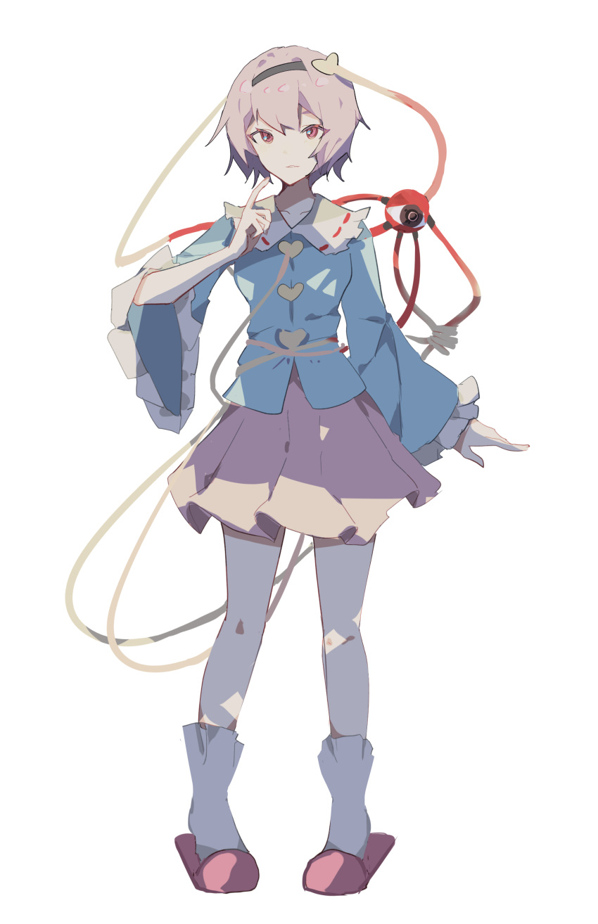 1girl, absurdres, black_hairband, blouse, blue_shirt, bobby_socks, buttons, collarbone