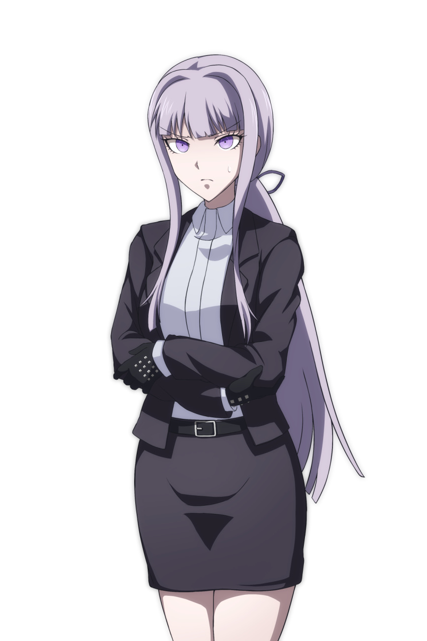 black_gloves, black_skirt, collared_shirt, crossed_arms, danganronpa_(series), danganronpa_3_(anime), gloves, highres