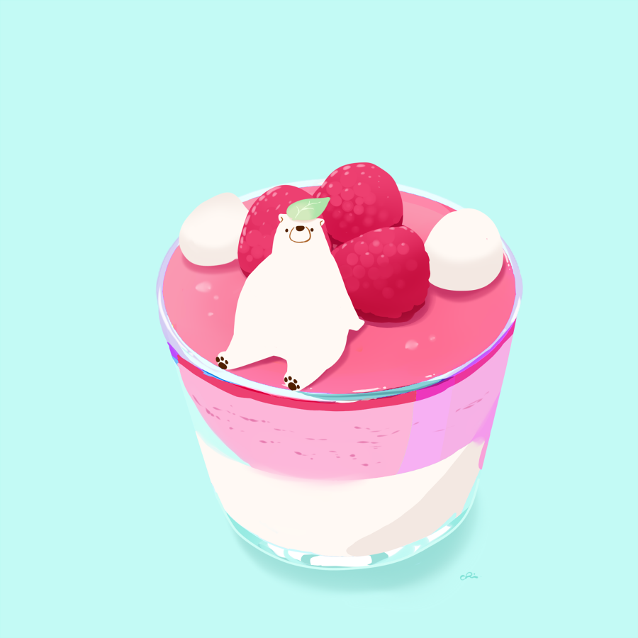 animal, bear, chai_(drawingchisanne), commentary_request, cream, dessert, food, food_focus