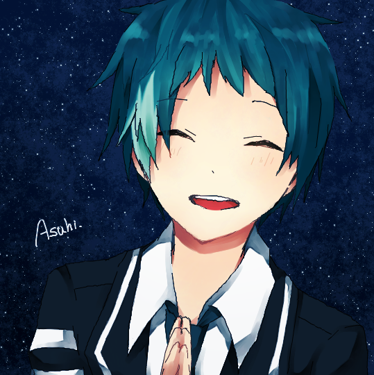 1boy, colorized, green_hair, imizu_asuhi, mikagura_gakuen_kumikyoku, mikagura_private_academy_uniform, miyosi42, necktie, sky, star_(sky), starry_sky
