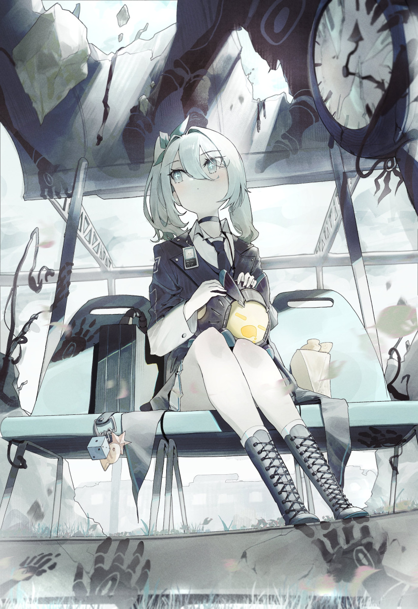 1girl, absurdres, bag, black_choker, blush, briefcase, bright_pupils, broken