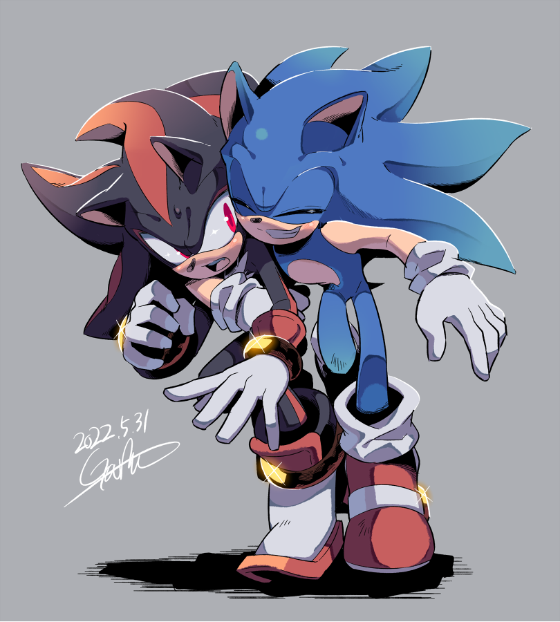 2boys, artist_name, black_fur, blue_fur, bracelet, closed_eyes, gareki_sh, gauntlets