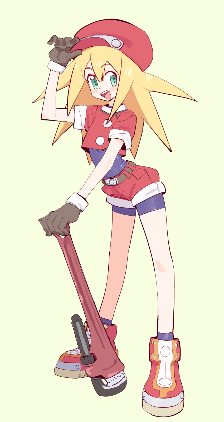 1girl, absurdres, blonde_hair, blush, blush_stickers, brown_gloves, contrapposto, eds