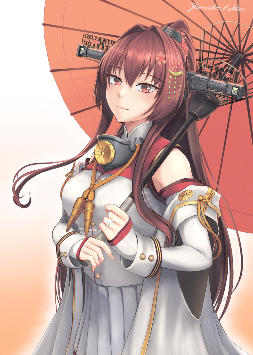 1girl, breasts, brown_eyes, brown_hair, cherry_blossoms, clothing_cutout, coat, collar
