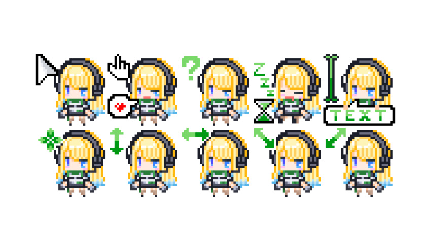 1girl, ?, animated, animated_gif, arrow_(symbol), artist_name, blonde_hair, blue_eyes, chibi, cursor_(medium), gradient_hair, heart, highres, indie_virtual_youtuber, multicolored_hair, non-web_source, shikun_244, spoken_heart, transparent_background, virtual_youtuber, zeta_(vtuber)