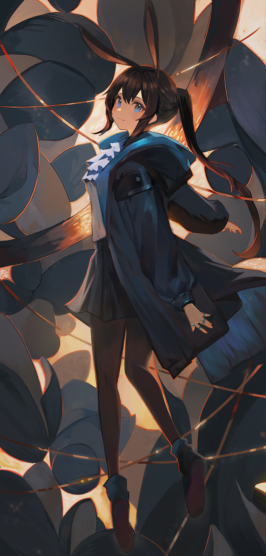 1girl, amiya_(arknights), animal_ears, arknights, bangs, black_footwear, black_jacket, black_skirt