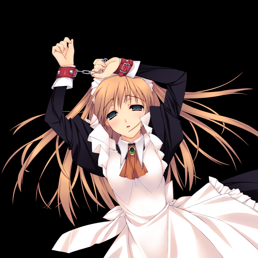 apron, bondage, fism, handcuffs, long_hair, maid, murakami_suigun, solo