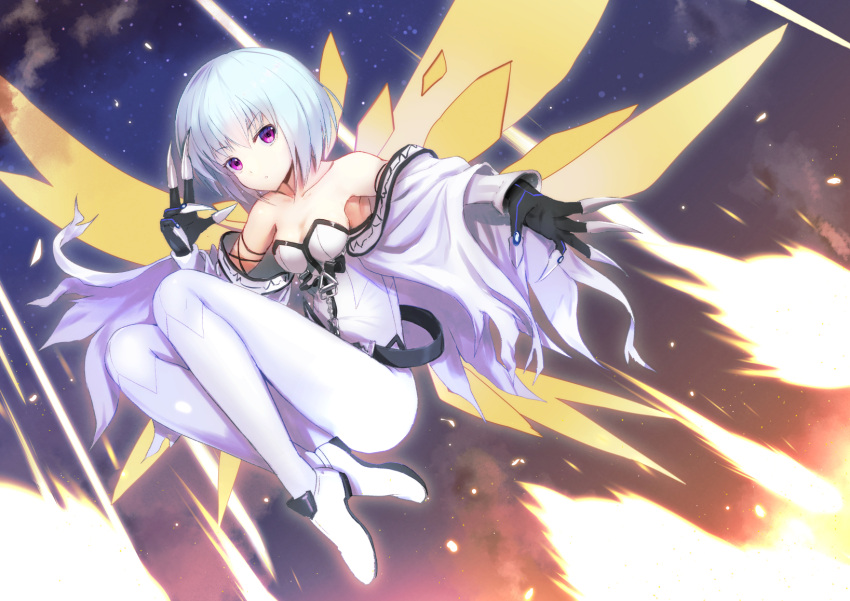 1girl, astaroth_(paradise_lost), bare_shoulders, claw_(weapon), collarbone, expressionless, eyebrows_visible_through_hair, glowing