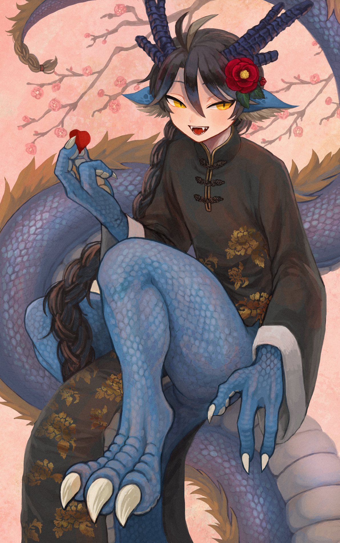 029bdpq, 1boy, ahoge, androgynous, animal_ears, animal_feet, animal_hands, antlers