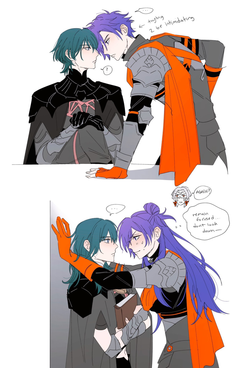 ..., 2boys, 2girls, ?, arm_guards, armor, arval_(fire_emblem), blue_hair