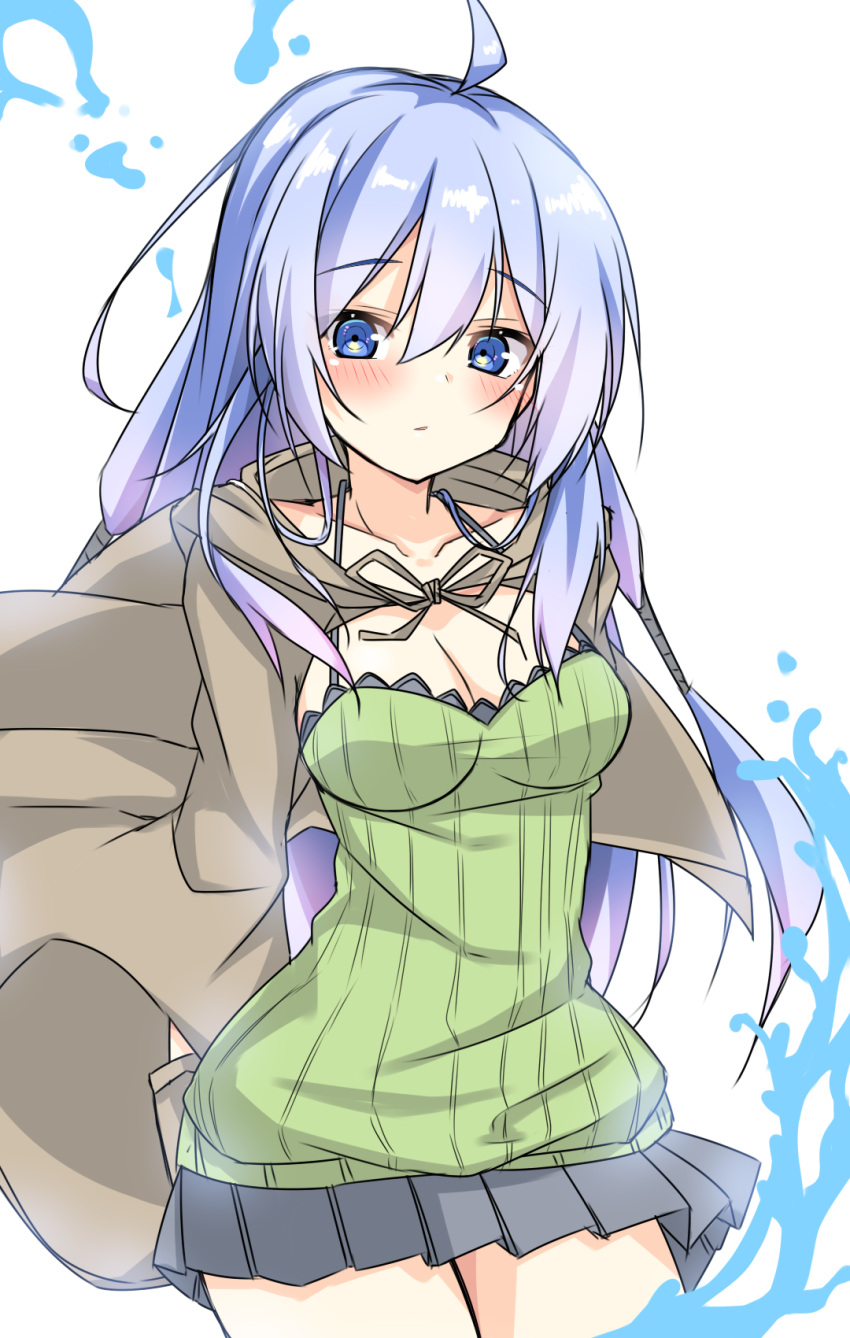 1girl, blue_eyes, blue_hair, blush, breasts, dot_nose, eria_the_water_charmer, eyebrows_visible_through_hair