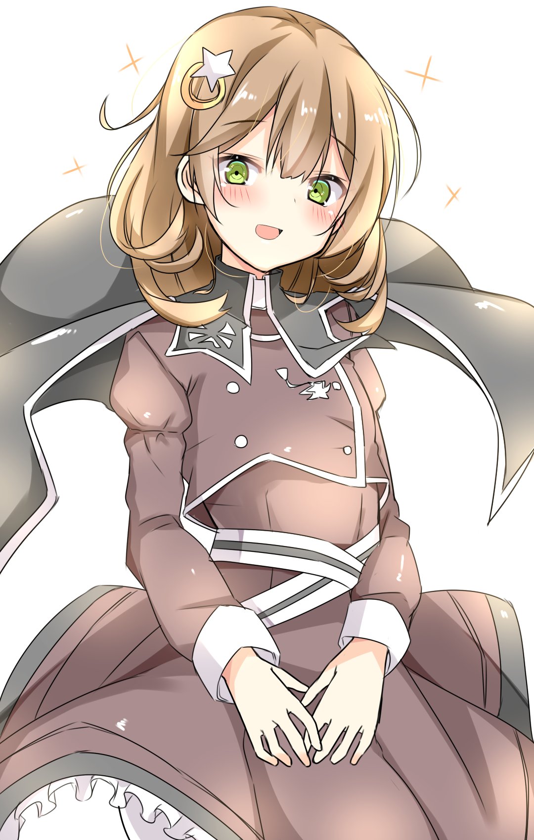 1girl, blonde_hair, blush, dot_nose, exosister_stella, green_eyes, highres, raion_(inoueraion)