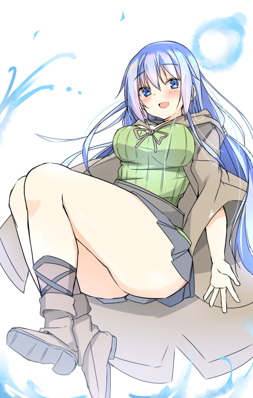 1girl, blue_eyes, blue_hair, blush, breasts, dot_nose, eria_the_water_charmer, eyebrows_visible_through_hair