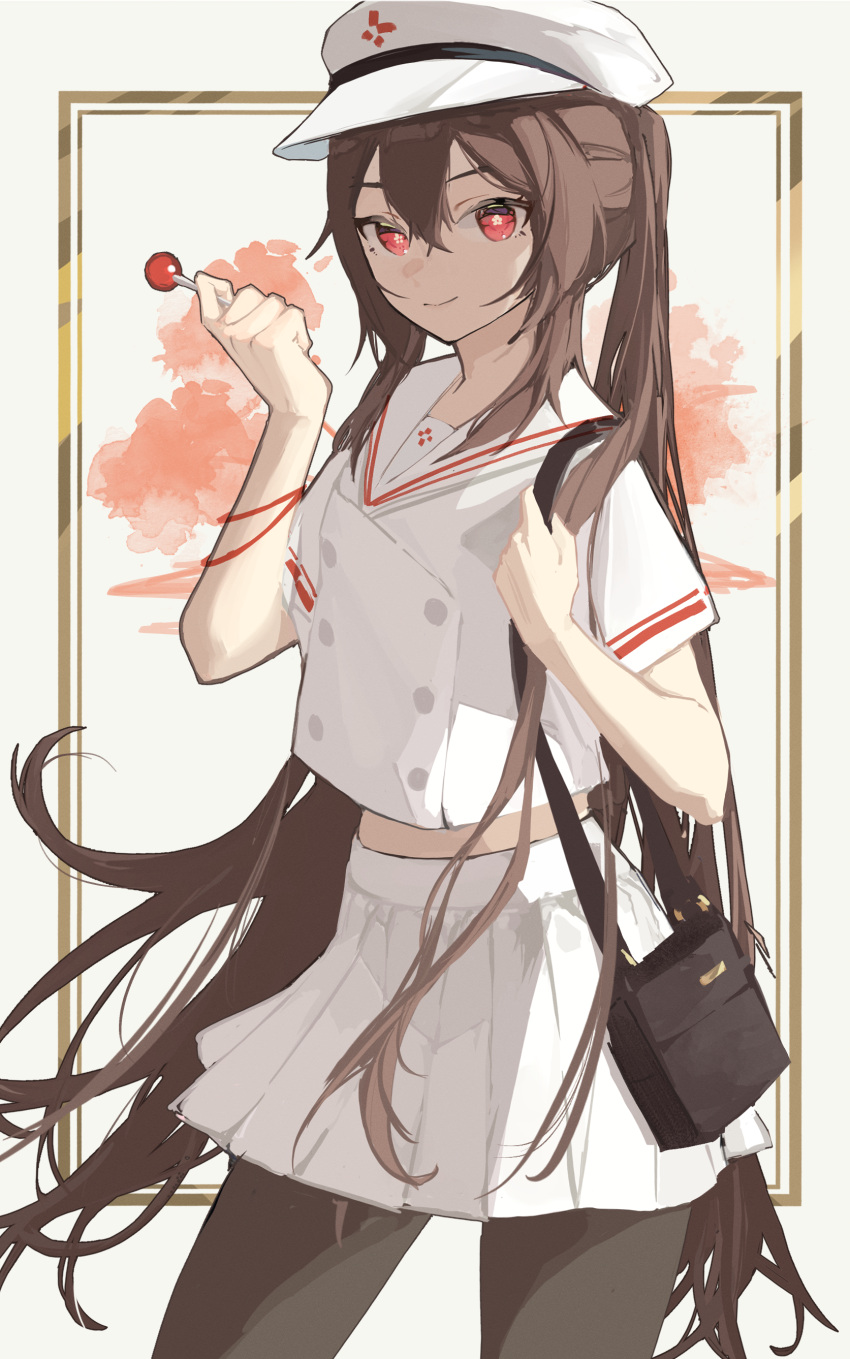 absurdres, brown_hair, candy, food, genshin_impact, hair_between_eyes, hat, highres