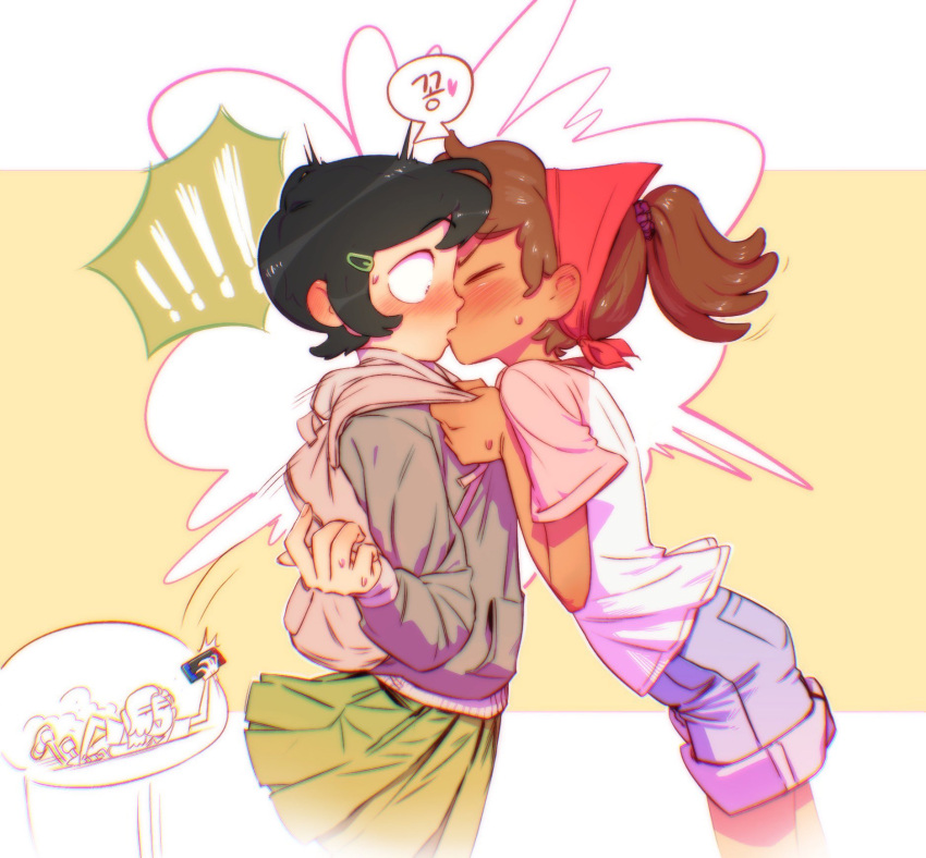 3girls, amphibia, anne_boonchuy, commentary_request, highres, korean_commentary, korean_text, marcy_wu, multiple_girls, quiroring, sasha_waybright, yuri