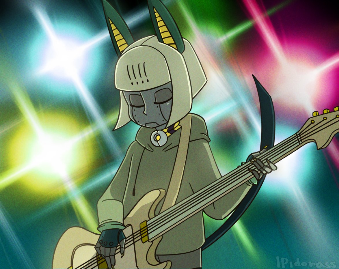 1990s_(style), 1girl, bad_link, closed_eyes, closed_mouth, electric_guitar, firemauer, guitar