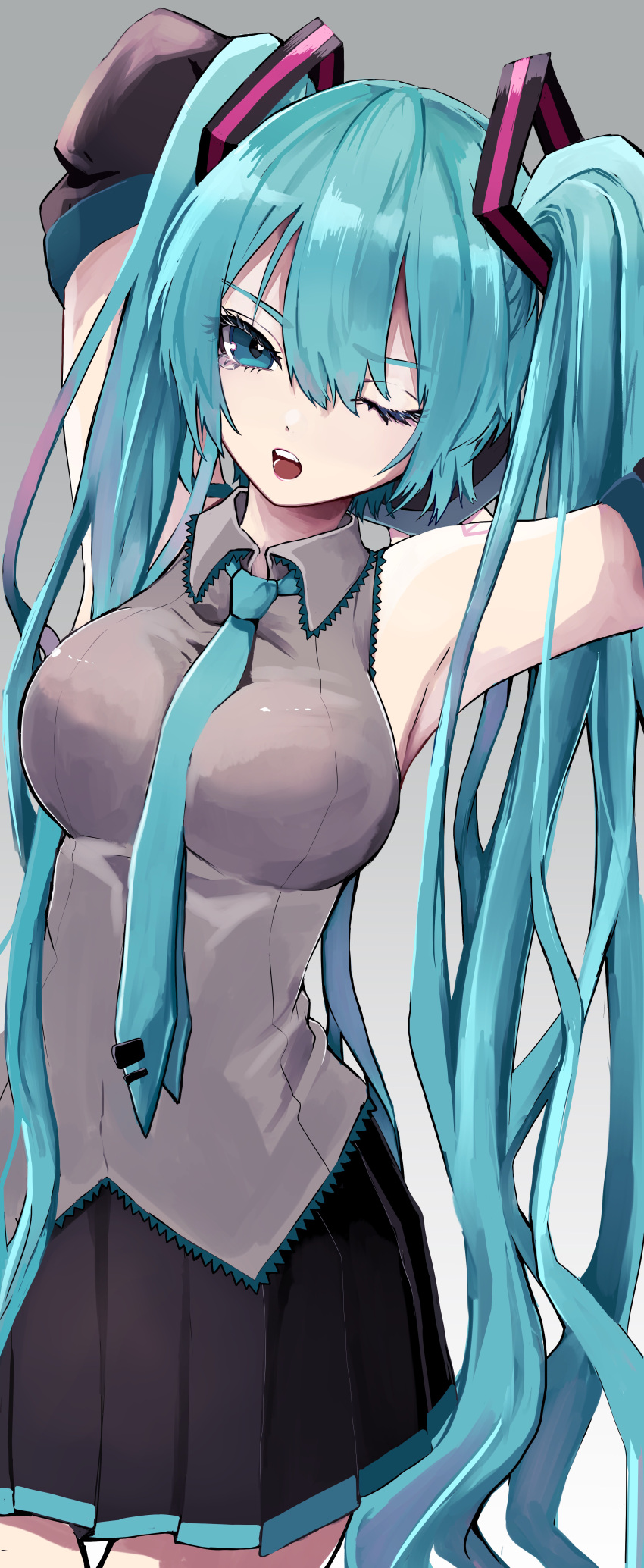 1girl, absurdres, aqua_eyes, aqua_hair, armpits, hatsune_miku, highres, long_hair