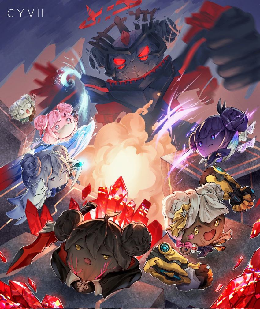 !, !!, 2boys, 4girls, :d, artist_name, bronya_zaychik, bronya_zaychik_(silverwing:_n-ex)