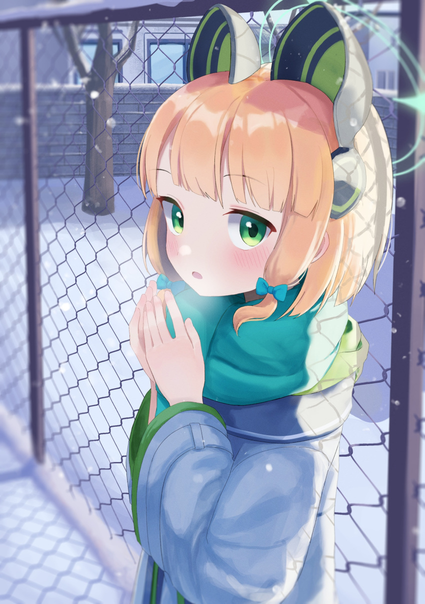 1girl, alternate_costume, animal_ears, bangs, blue_archive, blunt_bangs, blurry, cat_ears