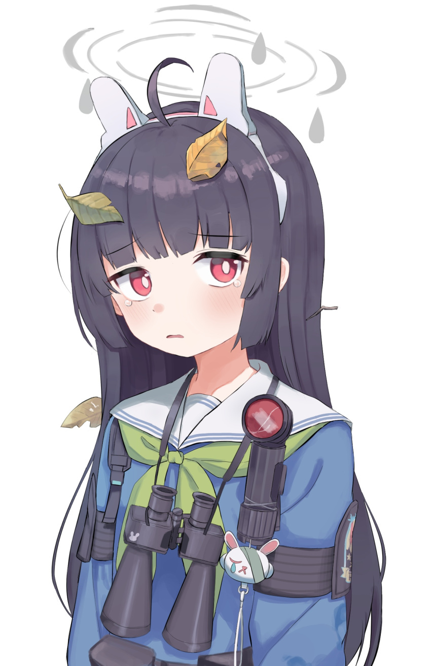 1girl, ahoge, animal_ears, bangs, binoculars, black_hair, blue_archive, blunt_bangs