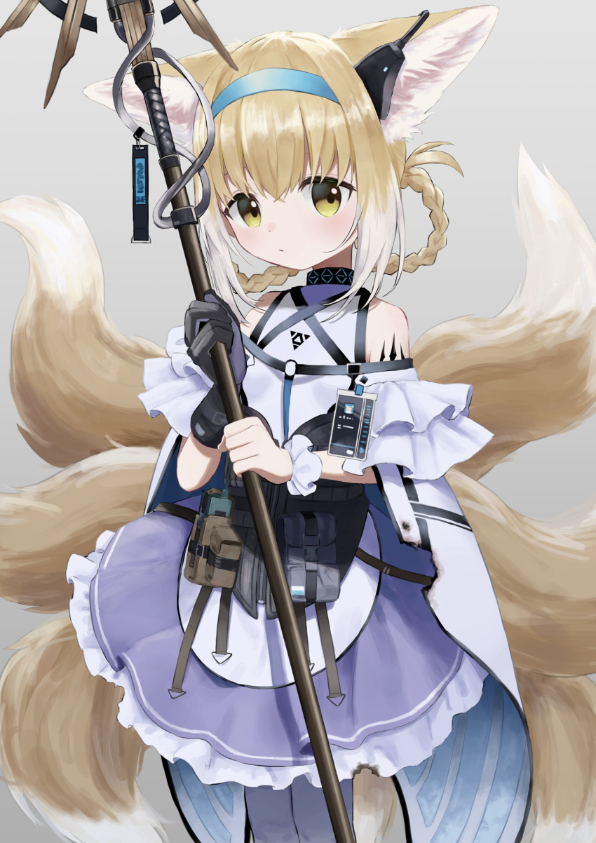 1girl, animal_ears, arknights, bangs, commentary_request, detached_sleeves, eyes_visible_through_hair, fox_ears