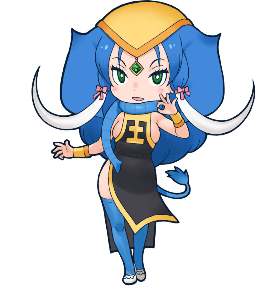 1girl, animal_costume, black_dress, blue_hair, blue_legwear, breasts, dress, game_cg