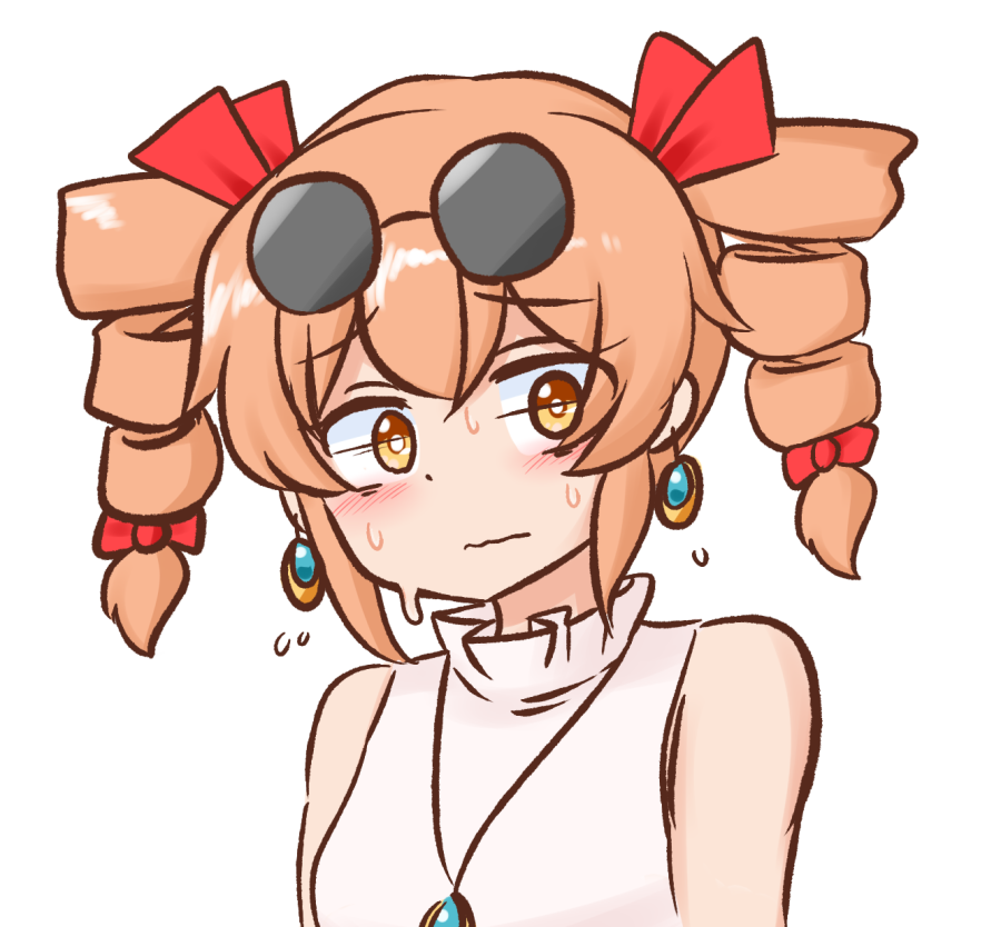 1girl, bangs, bare_shoulders, blush, bow, dress, drill_hair, earrings