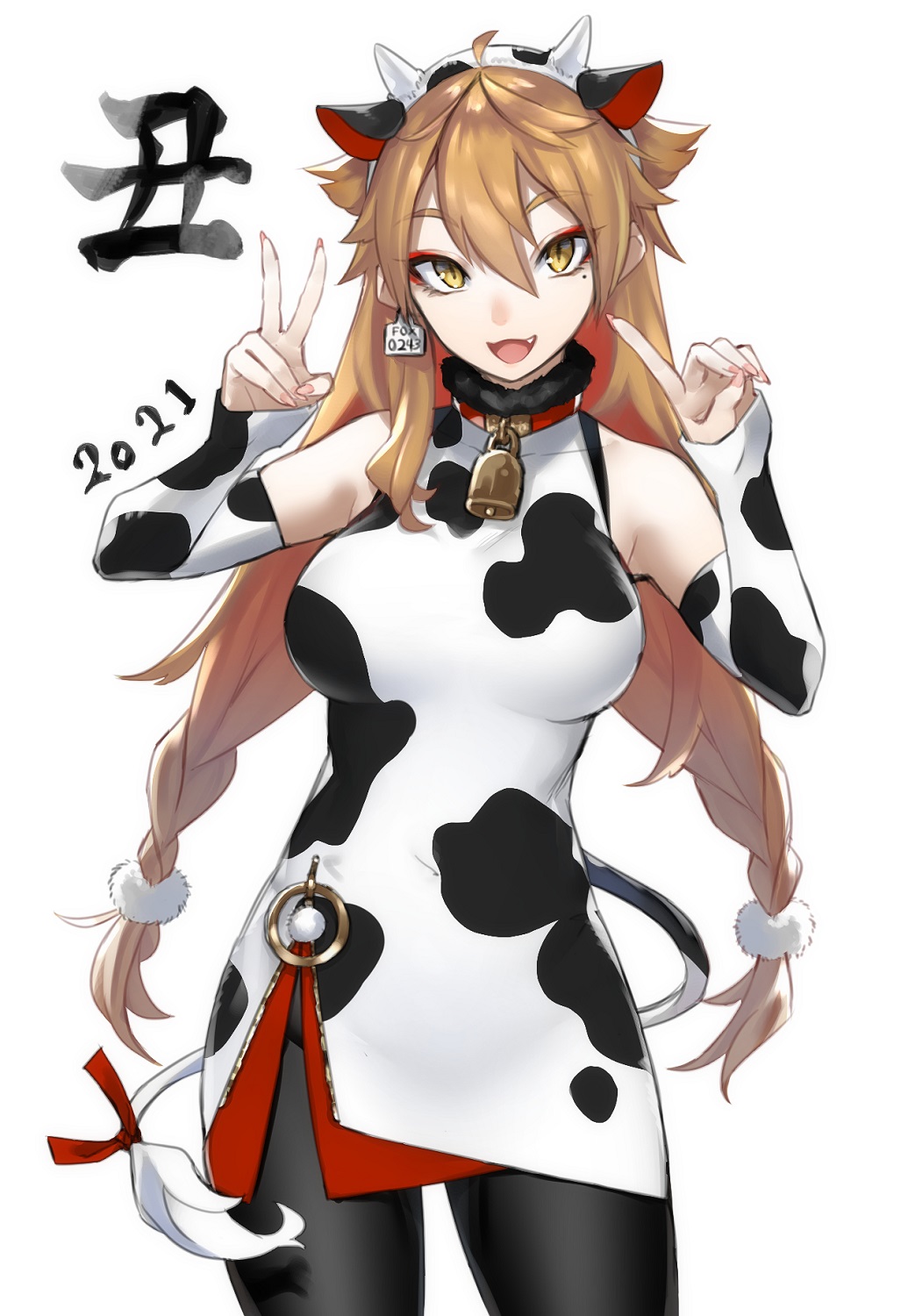 1girl, :3, :d, ahoge, animal_costume, animal_ears, animal_print, bangs