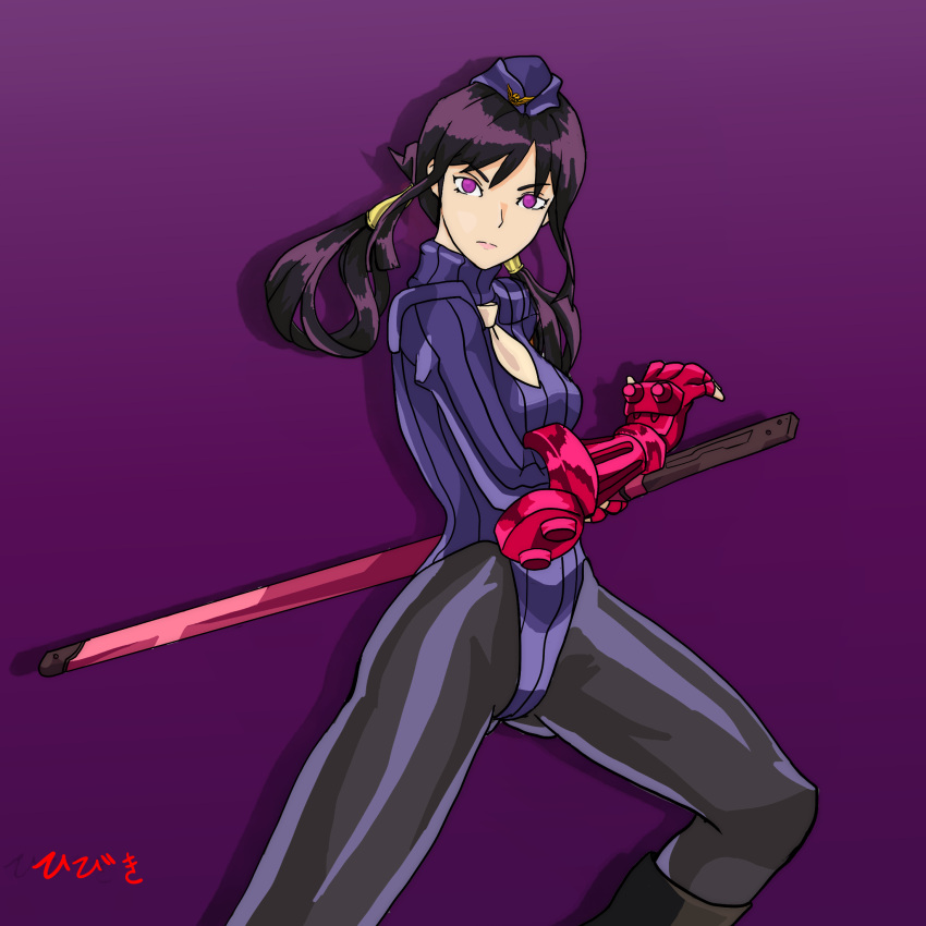 1girl, bakumatsu_rouman, bodysuit, boots, capcom, corruption, empty_eyes, hair_ornament
