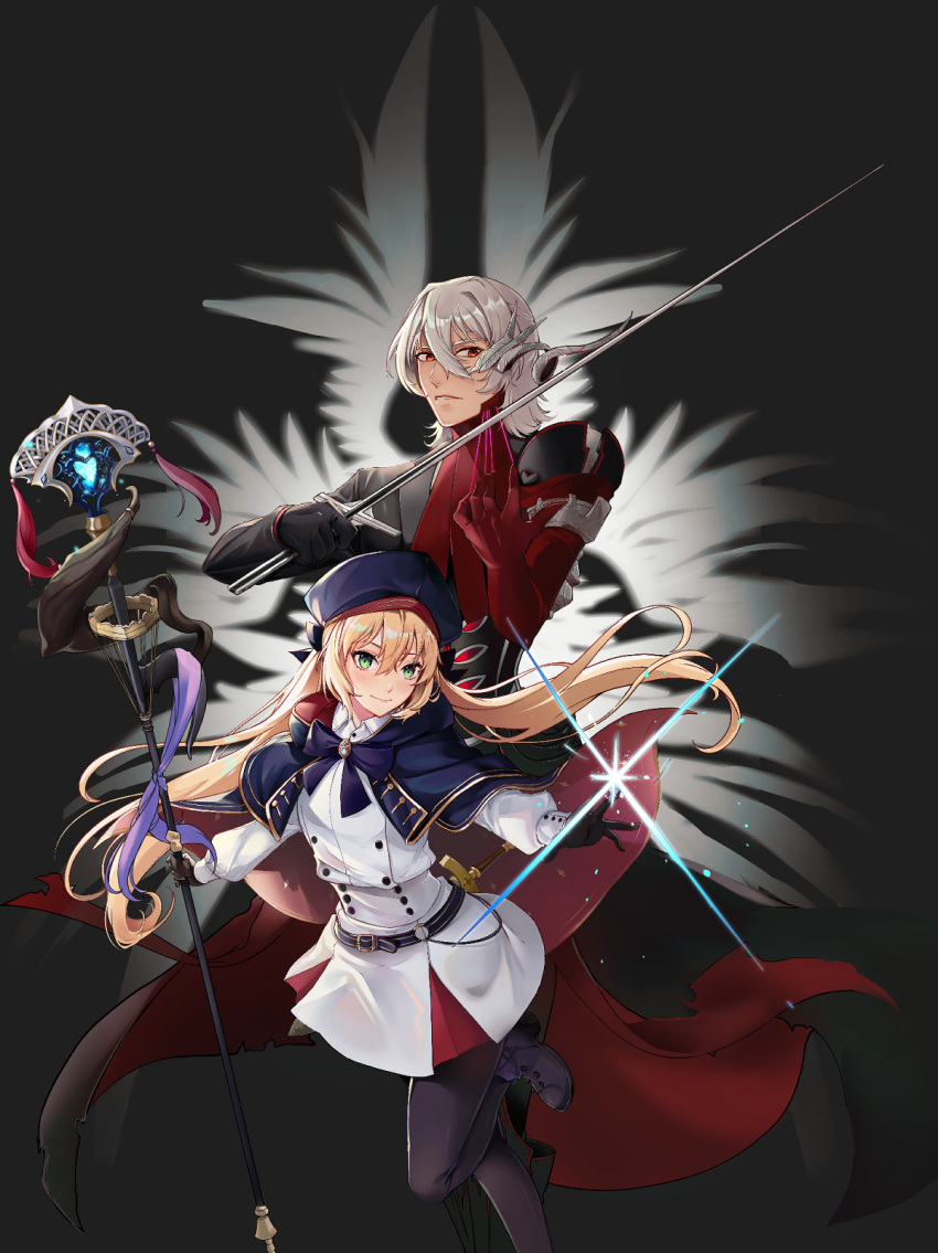 1boy, 1girl, antonio_salieri_(fate), artoria_caster_(fate), artoria_caster_(second_ascension)_(fate), artoria_pendragon_(fate), blonde_hair, fate/grand_order