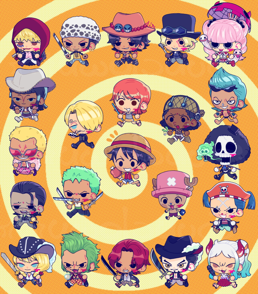 4girls, 6+boys, :<, :p, afro, amputee, antlers, antlers_through_headwear