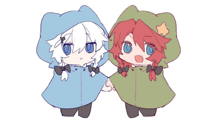2girls, :3, :d, alternate_costume, animal_ears, bangs, blue_eyes, bow