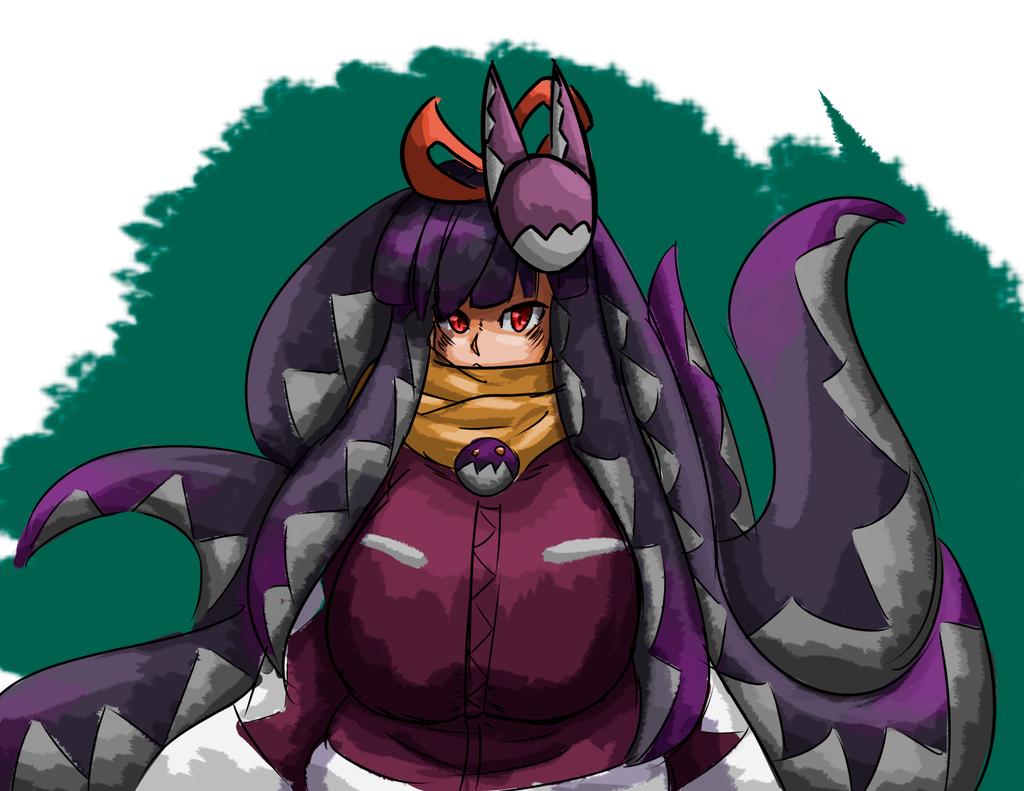 1girl, breasts, gigantic_breasts, hair_ornament, huge_breasts, long_hair, looking_at_viewer, mon-musu_quest!