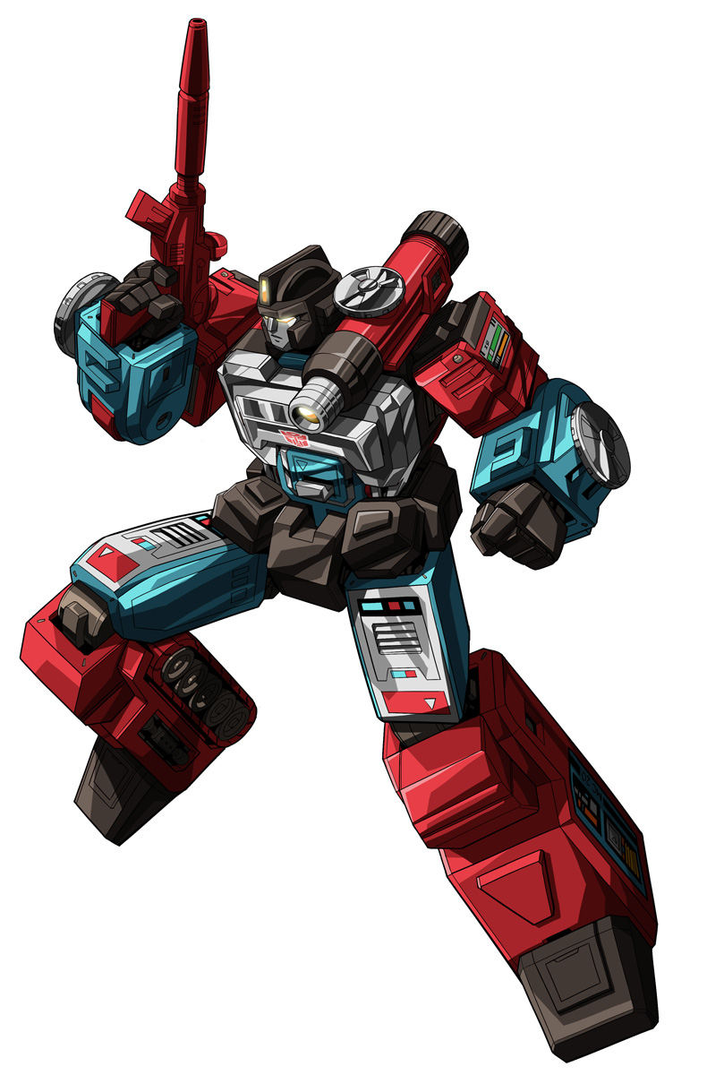 autobot, clenched_hand, english_commentary, glowing, glowing_eyes, gun, highres, holding