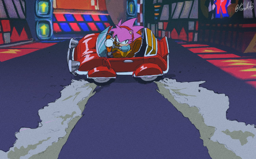 1girl, akira, akira_slide, amy_rose, animal_ears, animal_nose, arrow_(symbol), artist_name