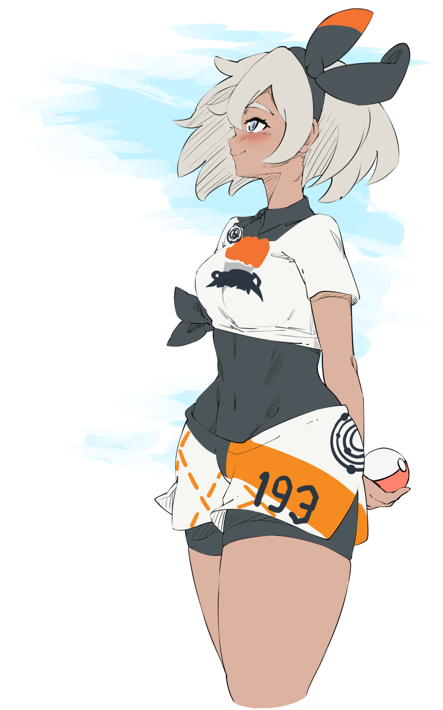 1girl, bangs, bea_(pokemon), black_bodysuit, black_hairband, bodysuit, bodysuit_under_clothes, bow_hairband